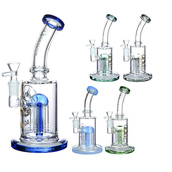 Dragon Glass Water Pipe Thick Base With Tree Perc & Bent Neck - 485 Grams - 9 Inches - Assorted Colors [DGE-073]