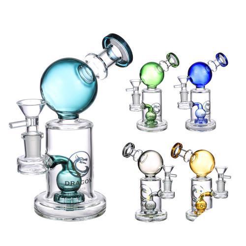 Dragon Glass Water Pipe Ball Cylinder Base Design With Tire Perc - 231 Grams - 7 Inches - Assorted Colors [DGE-115]