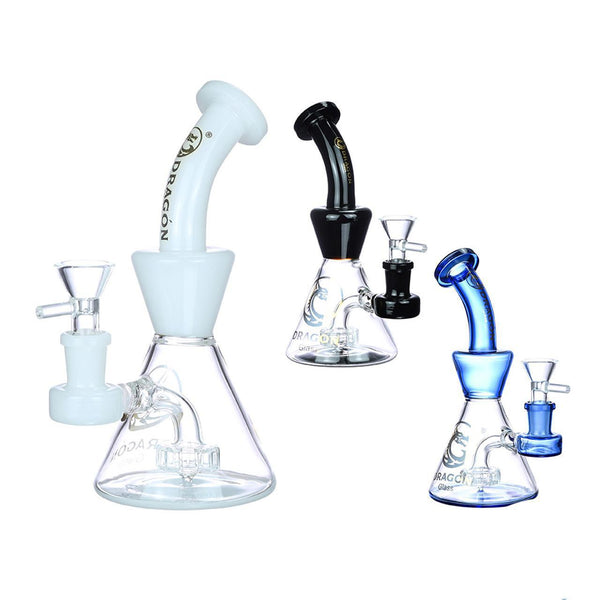 Dragon Glass Water Pipe With Matrix Perc + Color Top & Bent Neck - 165 Grams - 7 Inches - Assorted Colors [DGE-290]