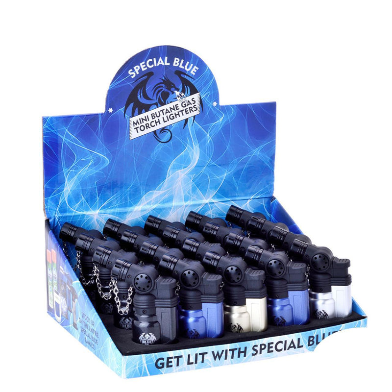Special Blue Mini Butane Gas Torch Lighters - Assorted Colors - Display of 20 [LT101-102]