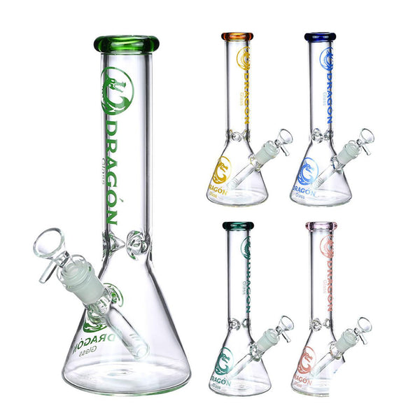 Dragon Glass Water Pipe Beaker Base With Ice Catcher & Straight Neck - 472 Grams - 10.4 Inches - Assorted Colors [DGE-255]