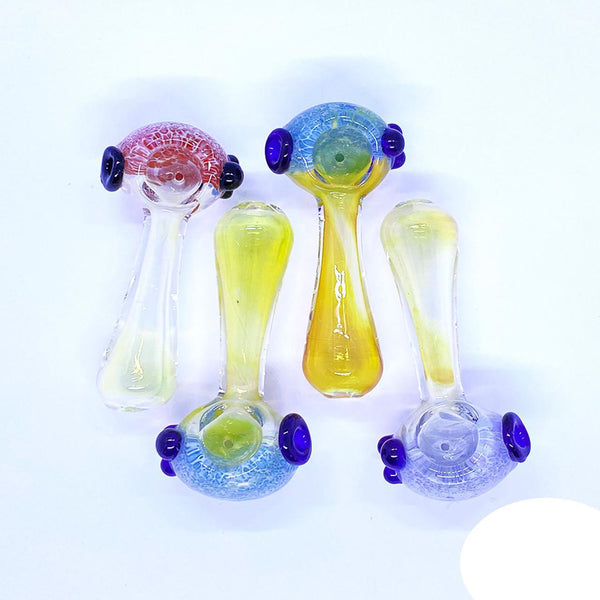 Glass Spoon With Frit Head Fume 4 Inches 84 Grams Assorted Colors  [S094]