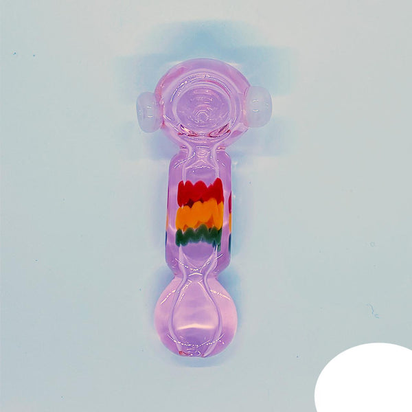 Glass Spoon With Pink Tube Flat Rasta - 115 Grams - 5 Inches - Assorted Colors [S024]