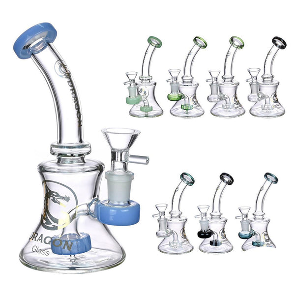 Dragon Glass Water Pipe Bell Shape Base With Matrix Perc & Bent Neck - 199 Grams - 7 Inches - Assorted Colors [DGE-061]