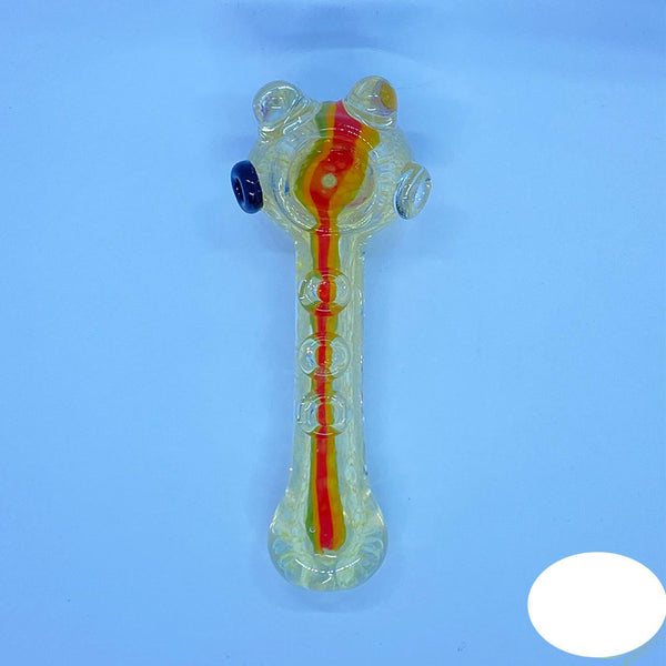 Glass Hand Pipe Rasta Line Fumed Marble Buttons Spoon - 130 Grams - 5 Inches - Assorted Colors [S105]