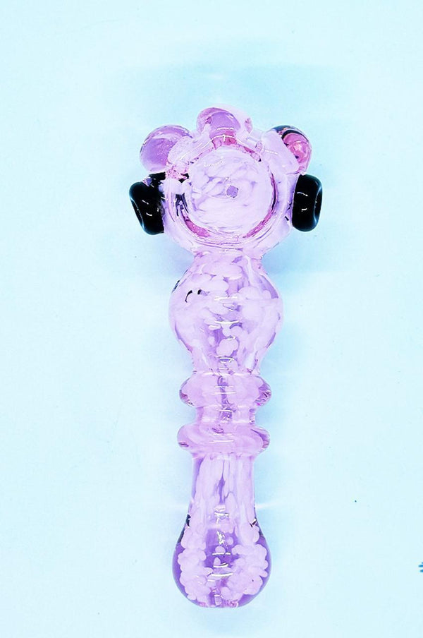 Glass Hand Pipe Pink Tube White Frit Dots Double Rim Spoon - 135 Grams - 5 Inches - Assorted Colors [S209]