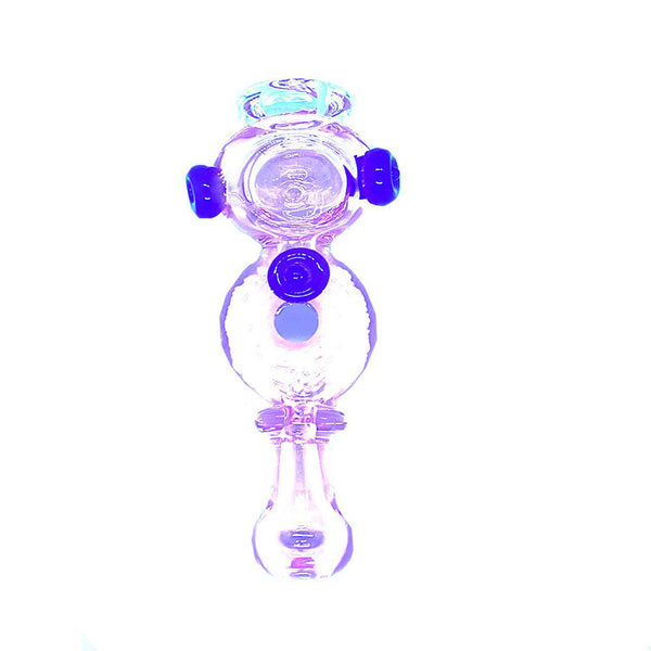 Glass Spoon With Pink Tube Donut Hole Buttons - 118 Grams - 5 Inches - Assorted Colors [S102]