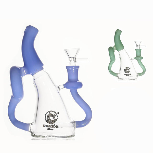 Dragon Glass Water Pipe Swervy Body Design With Inline Perc + Hand Grip & Slightly Bent Neck - 265 Grams - 7.05 Inches [DGE-343]