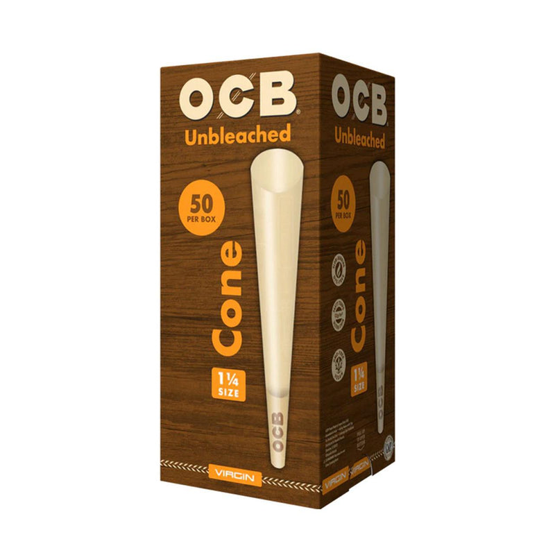 OCB Virgin Unbleached Rolling Paper Cones 1 1/4 Size - Pack of 50