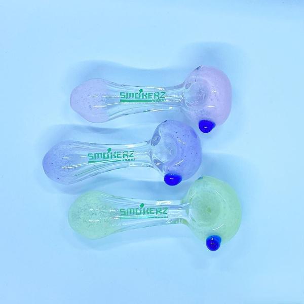 SMOKERZ Glass Hand Pipe Neon Frit Head Mouth Spoon 3.5 Inches 80 Grams (SG32)