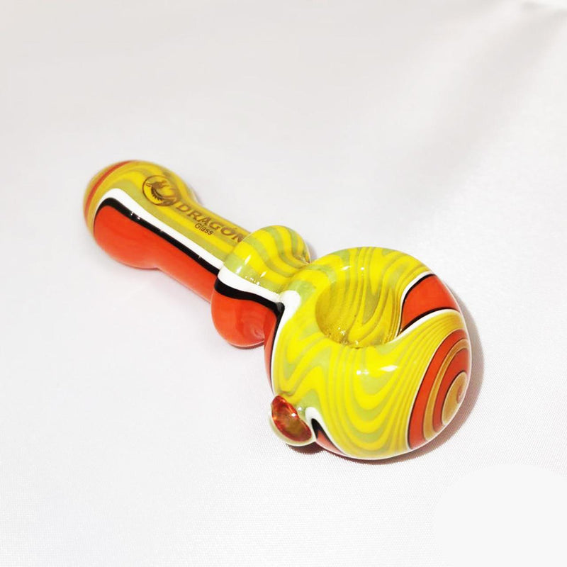 Dragon Glass Hand Pipe Lines & Swirls Spoon - 65 Grams - 4 Inches - Assorted Colors [DGH-084]