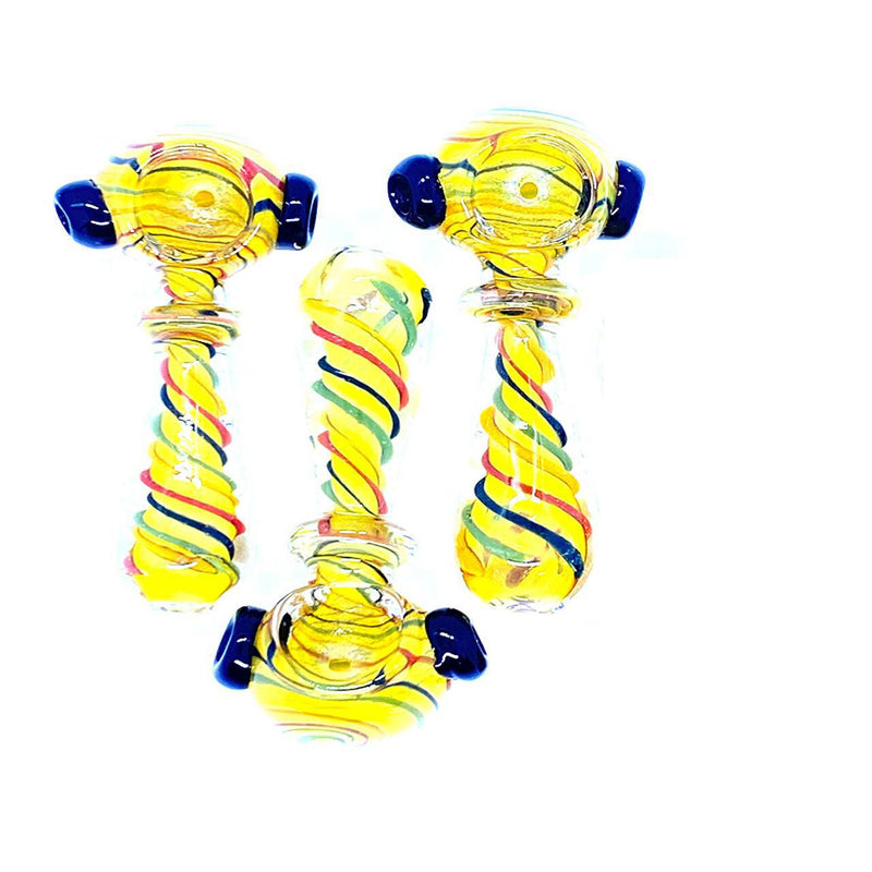 Glass Spoon With Fumed Rasta Spirals - 70 Grams - 3.5 Inches - Assorted Colors - [S104]