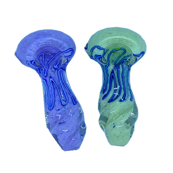 Glass Spoon With Premium Neon Frit Color Line Twist Mouth - 4 Inches - 229 Grams - Assorted Colors - [C171]