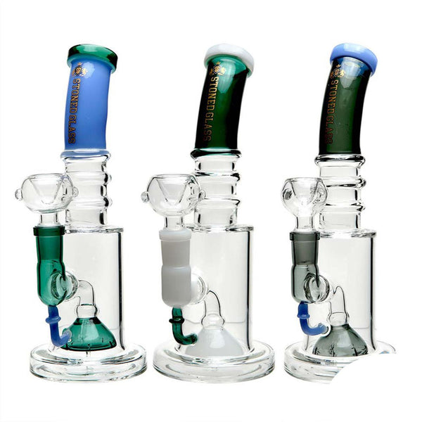 Stoned Glass Water Pipe Oval Base Beaker Top Colortube Twin Color With American Showerhead Perc - 376