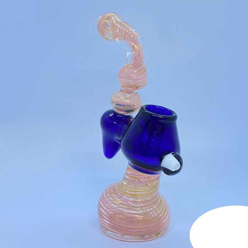 Glass Gold Fume Large Bubbler With Joint Tube - 9 Inches - 281 Grams [C157]