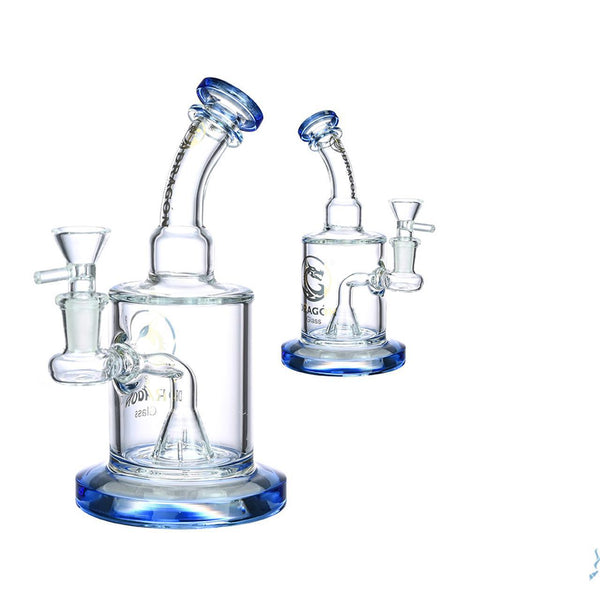 Dragon Glass Water Pipe Thick Base With Slitted Pyramid Perc & Bent Neck - 385 Grams - 7.5 Inches - Assorted Colors (DGE-276)