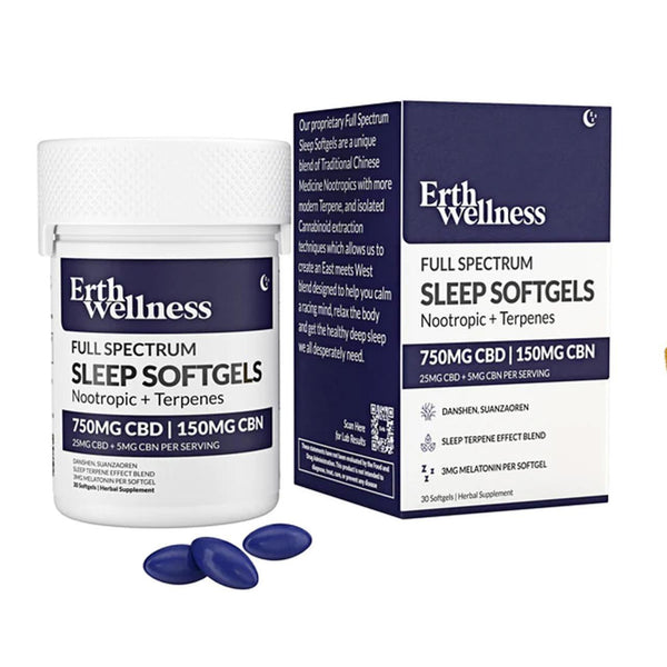 Erth Wellness Full Spectrum 750MG CBD + 150MG CBN Sleep Softgels With Nootropic + Terpenes - 30 Count