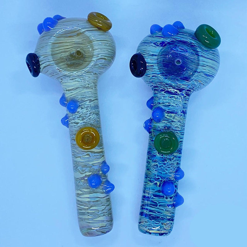 Glass Hand Pipe Dye Tube Marble Buttons Spoon - 136 Grams - 5 Inches - Assorted Colors [S106]