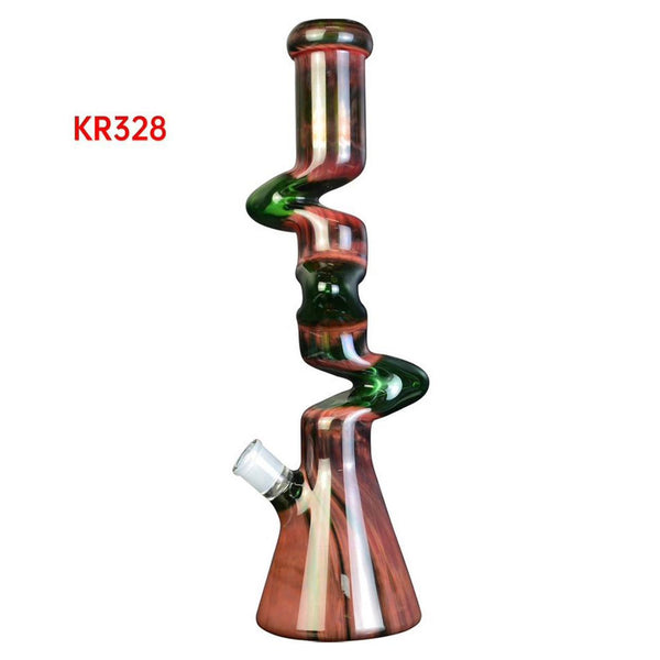Glass Water Pipe Beaker Base With Giant Zigzag & Straight Wide Neck -964 Grams -16 Inches [KR328]