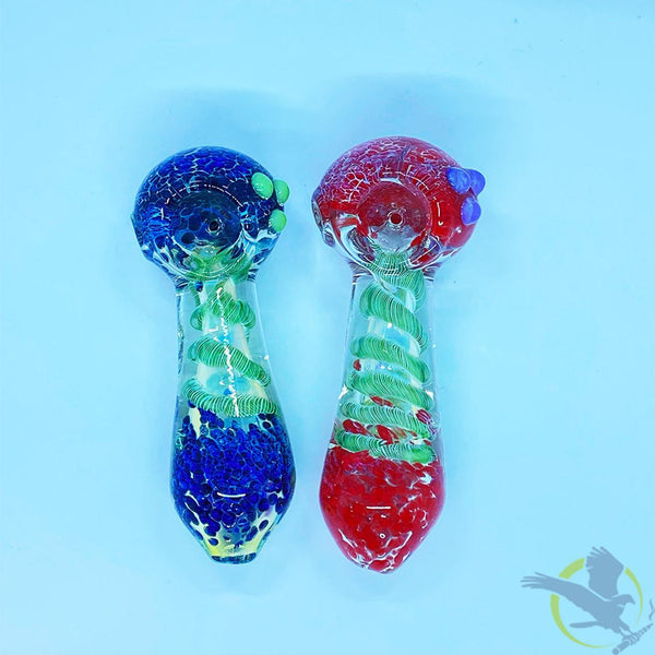 Glass Hand Pipe Frit Latticino Lines Spoon - 140 Grams - 4.5 Inches - Assorted Colors (GP20)