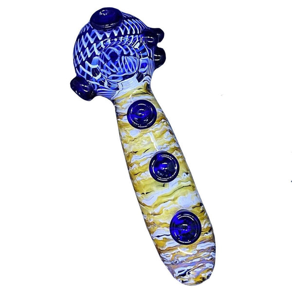 Glass Fumed Spoon With Double Tube Wave Button - 5.40 Inches - 138 Grams - Assorted Colors [B141]