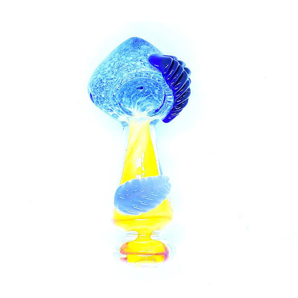 Glass Spoon With Frit Head Leaf Head Belly - 152 Grams - 6 Inches - Assorted Colors [S098]