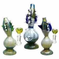 Glass Water Pipe Top Fish Double Color Bong With Silver Fuming - 279 Grams - 8 inches [SG-428]