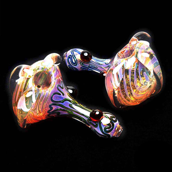 Glass Spoon Gold Fumed Big Head Color Twist Hand Pipe - 5 Inch - Assorted Colors [HP-21-40]
