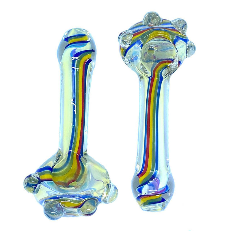Glass Spoon With Silver Fume Rasta Line Marbles - 5 Inches - 229 Grams - Assorted Colors -  [C149]