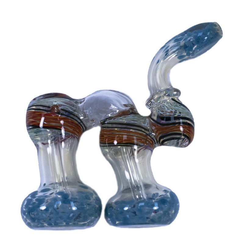 Glass Hand Pipe Color Line Art Double Chamber Bubbler - 245 Grams - 5 Inches - Assorted Colors [R102]