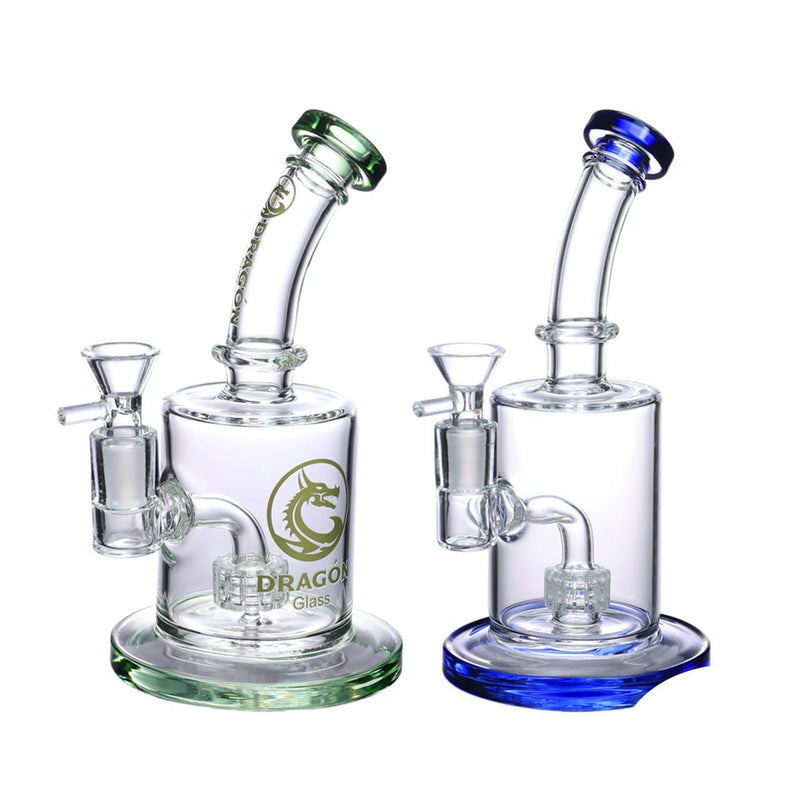 Dragon Glass Water Pipe Thick Base With Matrix Perc & Bent Neck - 472 Grams - 9 Inches - Assorted Colors [DGE-183]