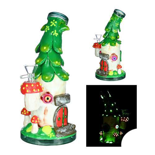 Dragon Glass Water Pipe With Glow In The Dark + Mushroom Tree House Design & Straight Neck 9 Inches - Mix Colors DGE-313