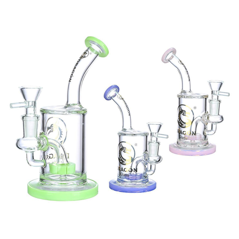 Dragon Glass Mini Water Pipe Thick Base With Matrix Perc & Bent Neck - 259 Grams - 7 Inches - Assorted Colors [DGE-321]