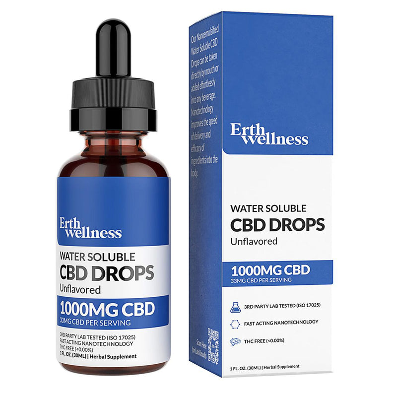 Erth Wellness Water Soluble 1000MG Unflavored CBD Drops Tincture 30ML