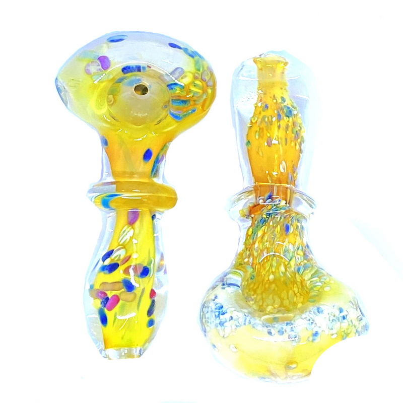 Glass Spoon With Slim Fumed Frit Dots - 177 Grams - 4 Inches - Assorted Colors - [C121]