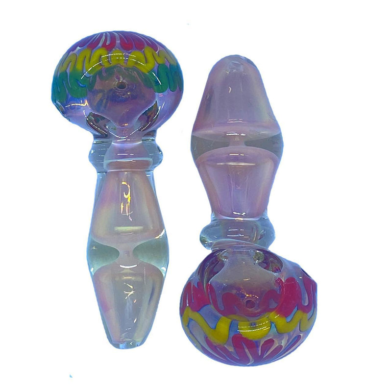 Glass Spoon With Divided Gold Fumed Swirl Head - 5 Inches - 311 Grams - Assorted Colors  [GA20]