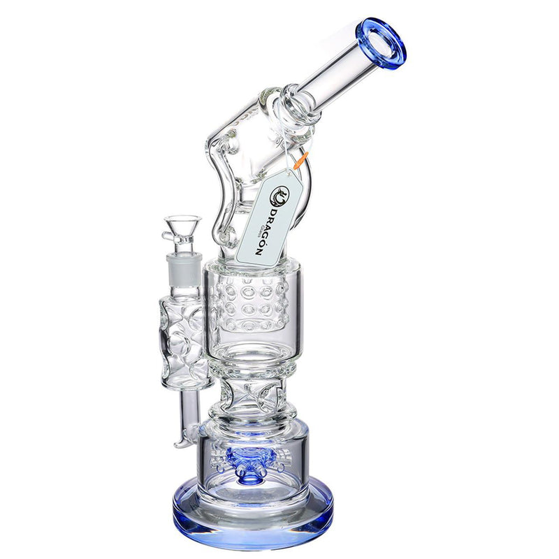 Dragon Glass Water Pipe Thick Base With Sprinkler Perc Ice Catcher & Bent Cylinder Handle Neck - 1252 Grams - 16.5 Inches - Assorted Colors [DGA-022]