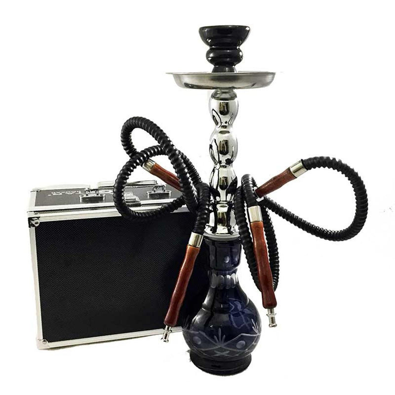 Double Hose Glass Hookah In Travel Case - 18 inches [30211D]