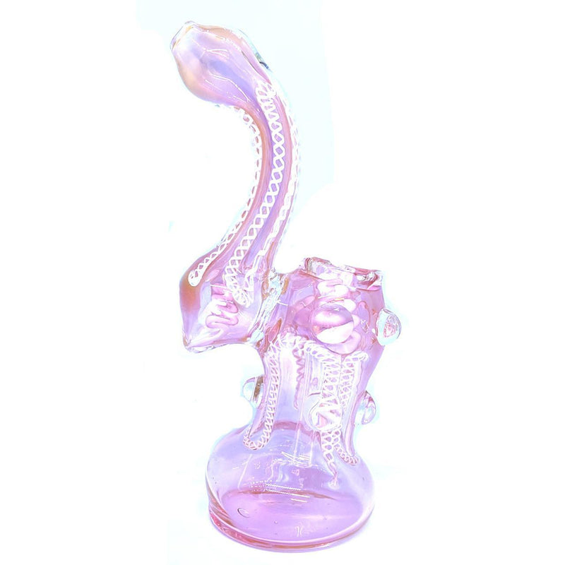 Glass Medium Bubbler With Fumed Marble Net Lines - 7.5 Inches - 243 Grams - Assorted Colors [C117]