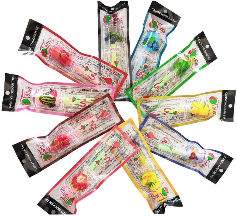 Tanya Candy Lollipop Disposable Hookah Tips - Assorted Flavors - Bag of 10
