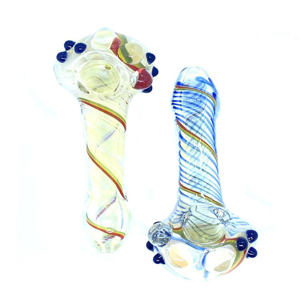 Glass Silver Fume Spiral Rasta Line Marble Spoon - 4.5 Inches - 231 Grams - Assorted Colors -  [Y248]