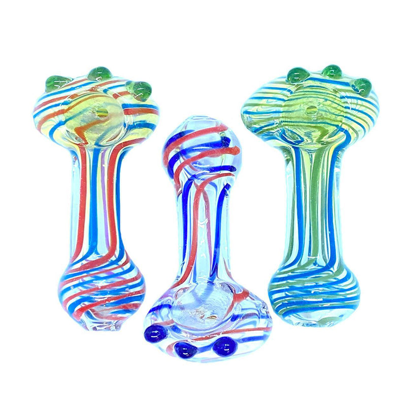 Glass Spoon With Swirl Color Lines Marble Dots - 3.5 Inches - 227 Grams - Assorted Colors  [C151]