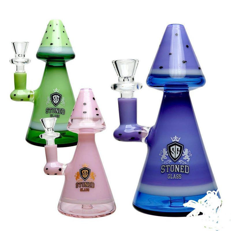 Stoned Glass Water Pipe Mushroom Design With Circ Perc - 272 Grams - 6.5 Inches - Assorted Colors [SG-96]