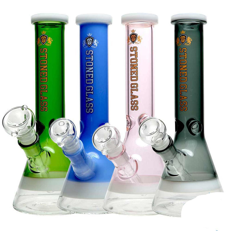 Stoned Glass Water Pipe Double Color Colortube Beaker Base With Ice Catcher & Diffuse Downstem - 381 Grams - 10 Inches - Assorted Colors [SG-420]