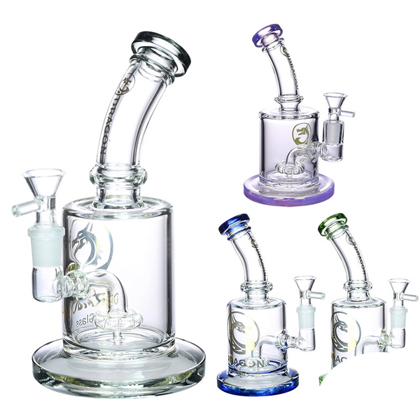 Dragon Glass Water Pipe Thick Base With Showerhead Perc & Bent Neck - 413 Grams - 8 Inches - Assorted Colors [DGE-181]