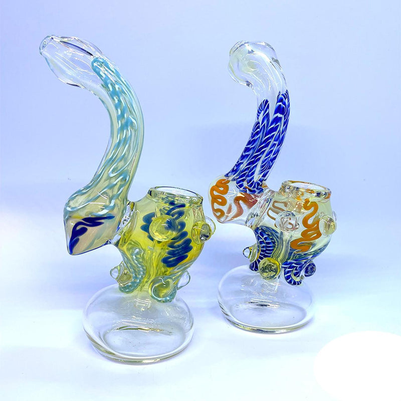 Glass Medium Color Net Lines Marble Bubbler - 250 Grams - 9 Inches - Assorted Colors [C119]