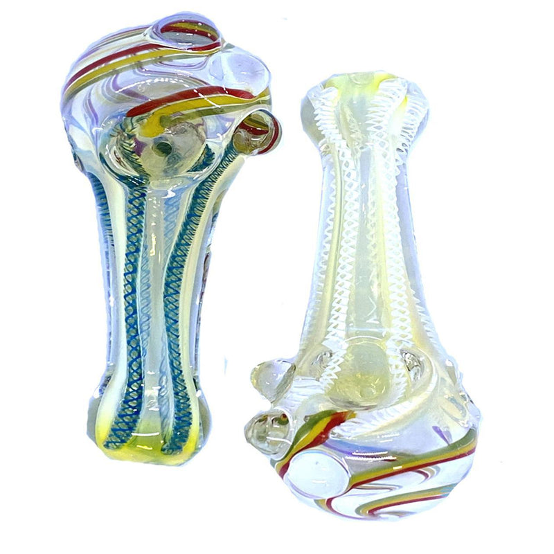Glass Spoon With Net Lines Rasta Marble Head - 265 Grams - 5.5 Inches - Assorted Colors [C122]