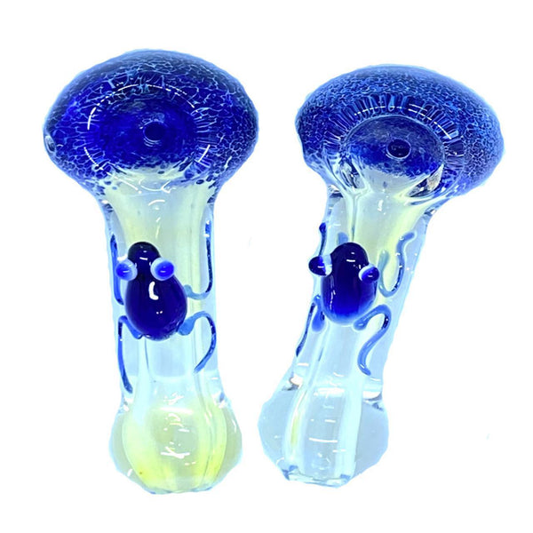 Glass Spoon With Fume Frit Head Frog Belly - 134 Grams - 3 Inches - Assorted Colors - [NP72]